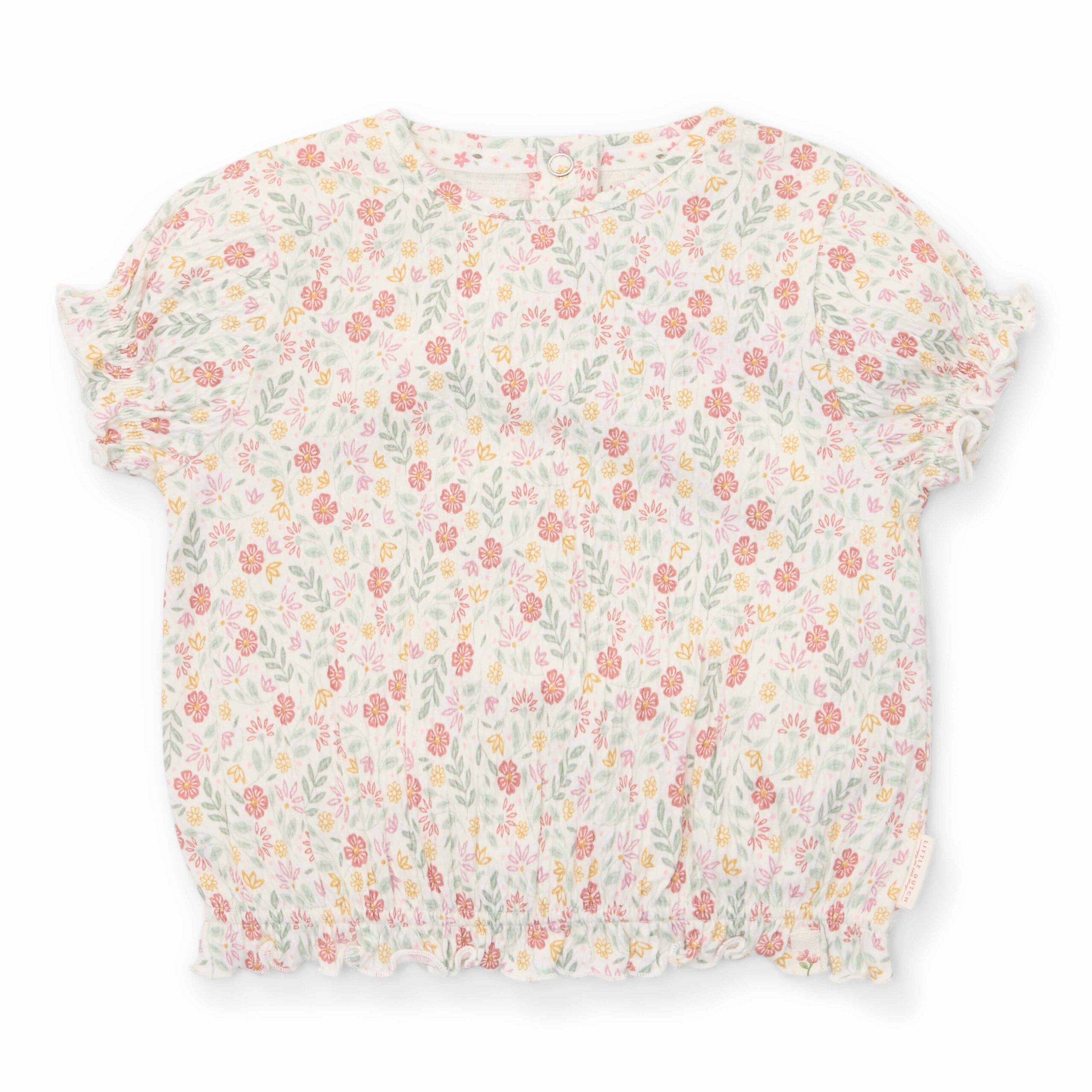 T-shirt korte mouw Flowers creme Little Dutch